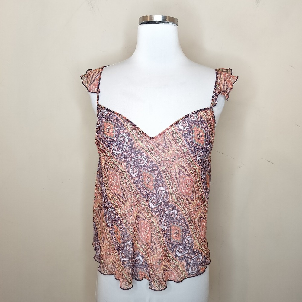 Victoria's Secret Floral Chiffon Tank Top Ruffled Sheer Boho
